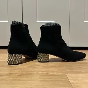 Miu Miu Shoes Miu Miu Black Suede Crystal Embellished Heel